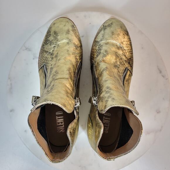 SILENT D Anthro OHMY Booties EU 38 US 7.5 Gold Leather Snakeskin Zipper Ankle - Picture 8 of 14